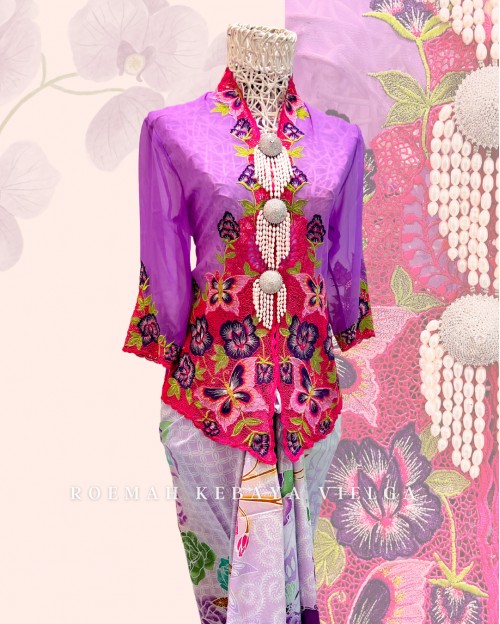 Kebaya Bolero Mawar Kupu Ungu Size M