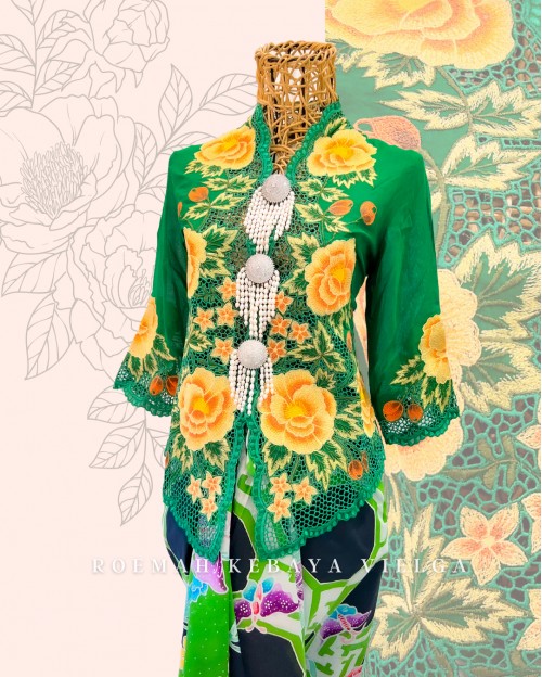 Kebaya Bolero Size M Peony Hijau