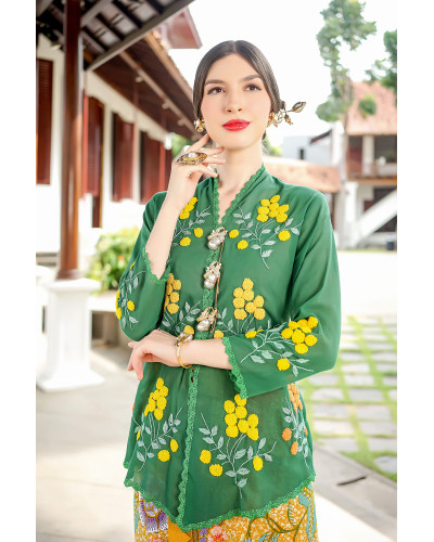 Kebaya Encim Sulam Azzalea Hijau Emerald - Size L