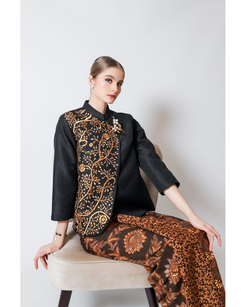Kebaya Janggan Peranakan Heritage Hitam - Pre Order