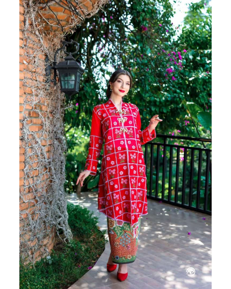 Kebaya Panjang Rumpun Melati Merah - Size L