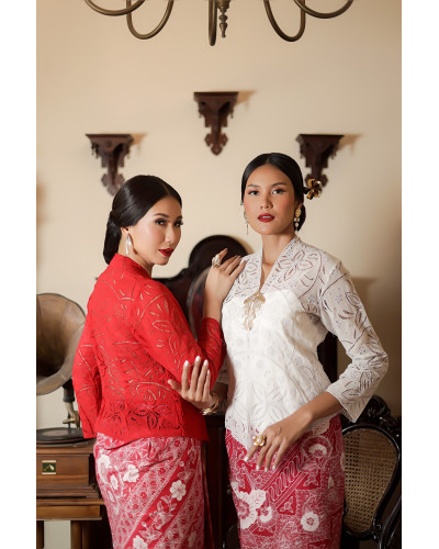 Kebaya Bolero Kerancang Roda Putih