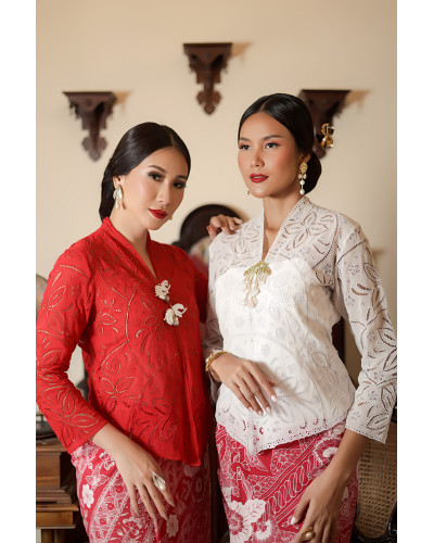 Kebaya Bolero Kerancang Roda Putih