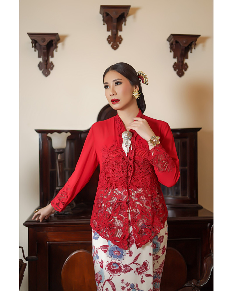 Kebaya Encim Seruni Maroon - Size XL