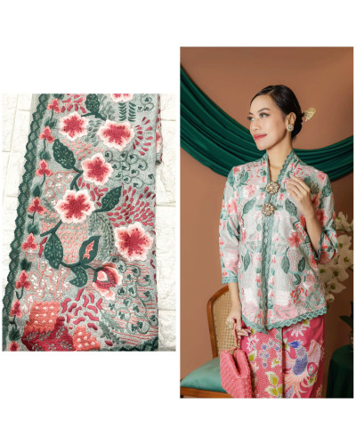 bahan kebaya lukisan senja hijau mint