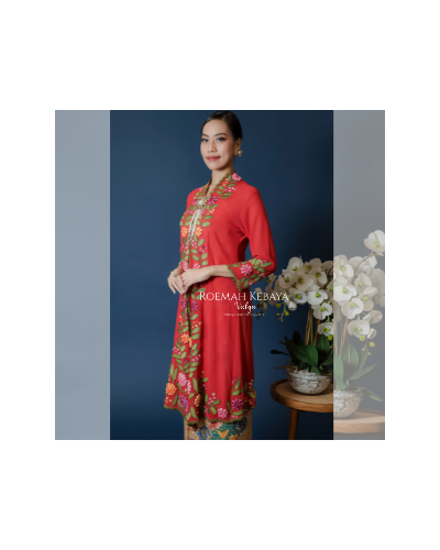 Kebaya Panjang Mawar 3D Sulam Merah Size M