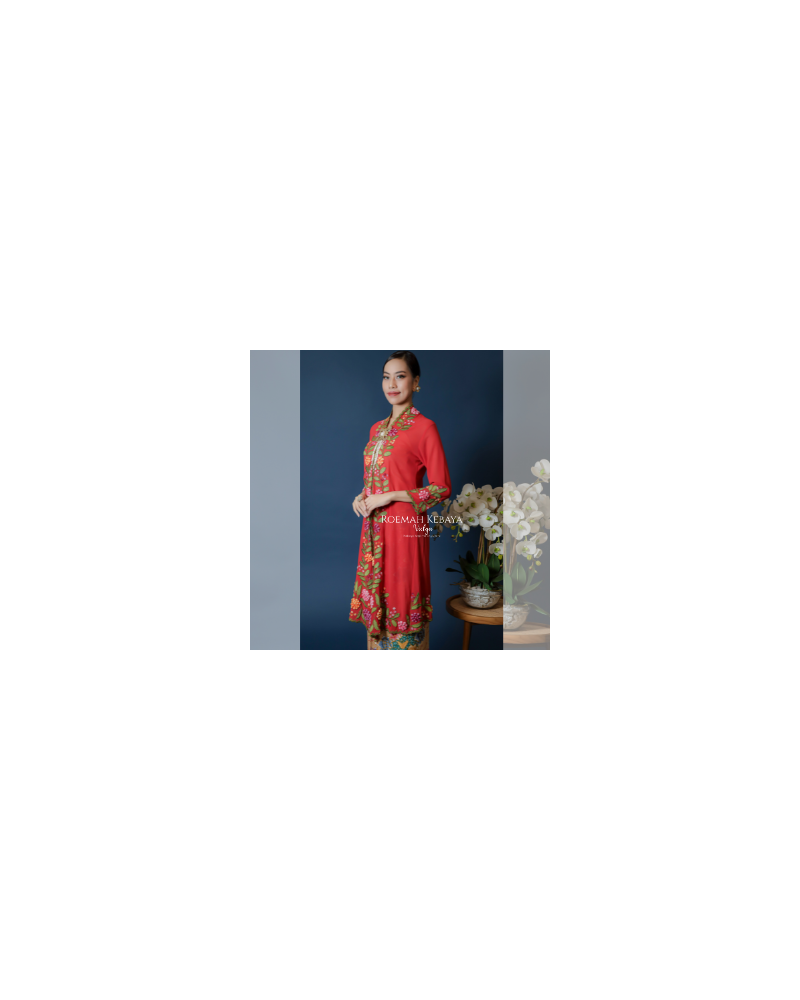 Kebaya Panjang Mawar 3D Sulam Merah Size M