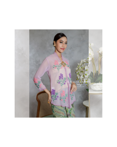 Kebaya Encim Sulam Azzalea Ungu Muda Size M