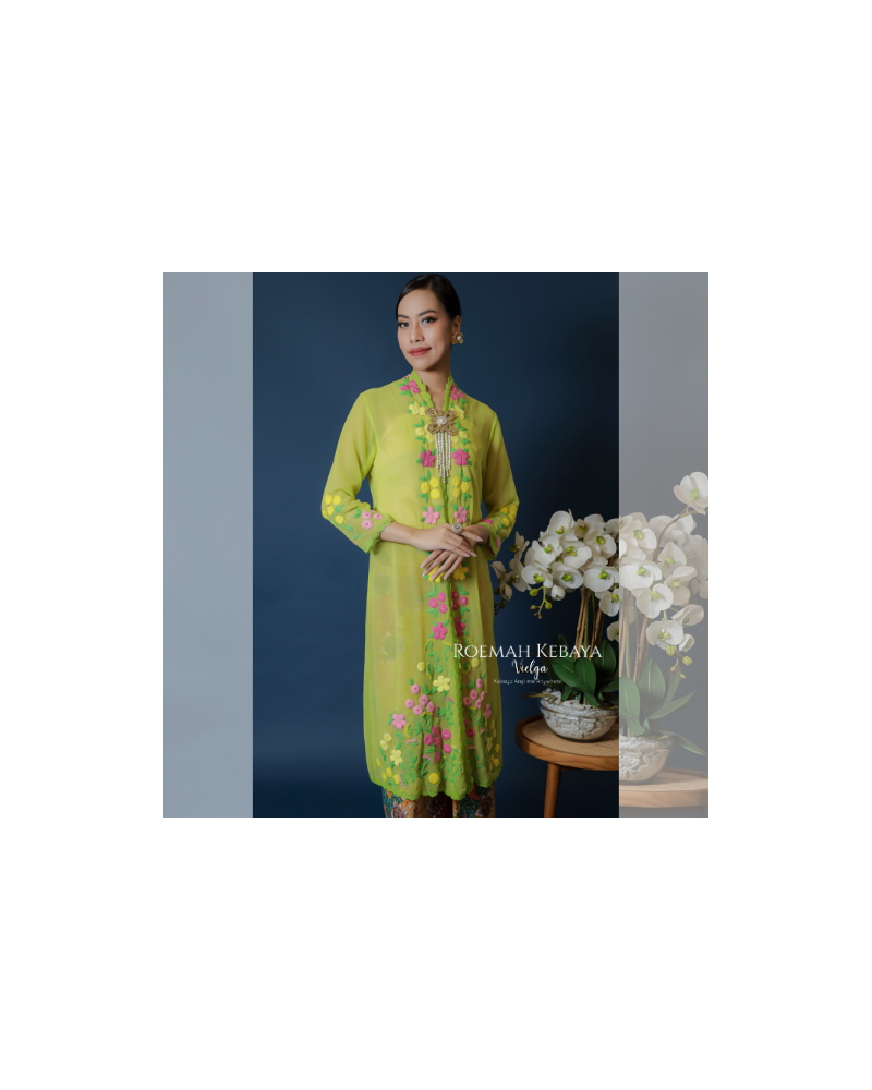 Kebaya Panjang Melati Sulam Hijau Lime Size L