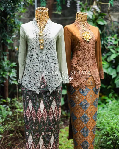Kebaya Pendek Bolero Hijau Olive Modern Dengan Bordiran Bunga Camelia Kerancang Cantik dan Anggun
