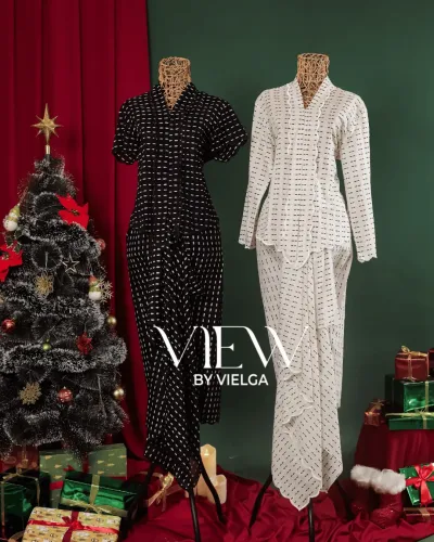 Kebaya Encim View Set Rok Lilit Batik Putih Modern Cantik dan Anggun