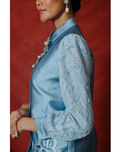 PRE ORDER One Set Raya Design Modern Motif Royal Orchid Bloom Warna Blue Elegan (Harga Belum Termasuk Selendang)