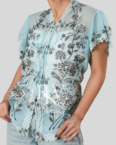 Modern Embroidered Bolero Kebaya with Dahlia Flower Motif
