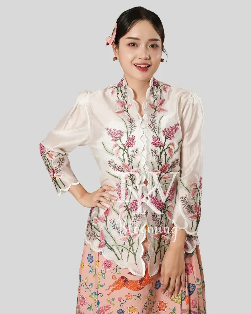 Short Kebaya with Betel Flower Embroidery - White