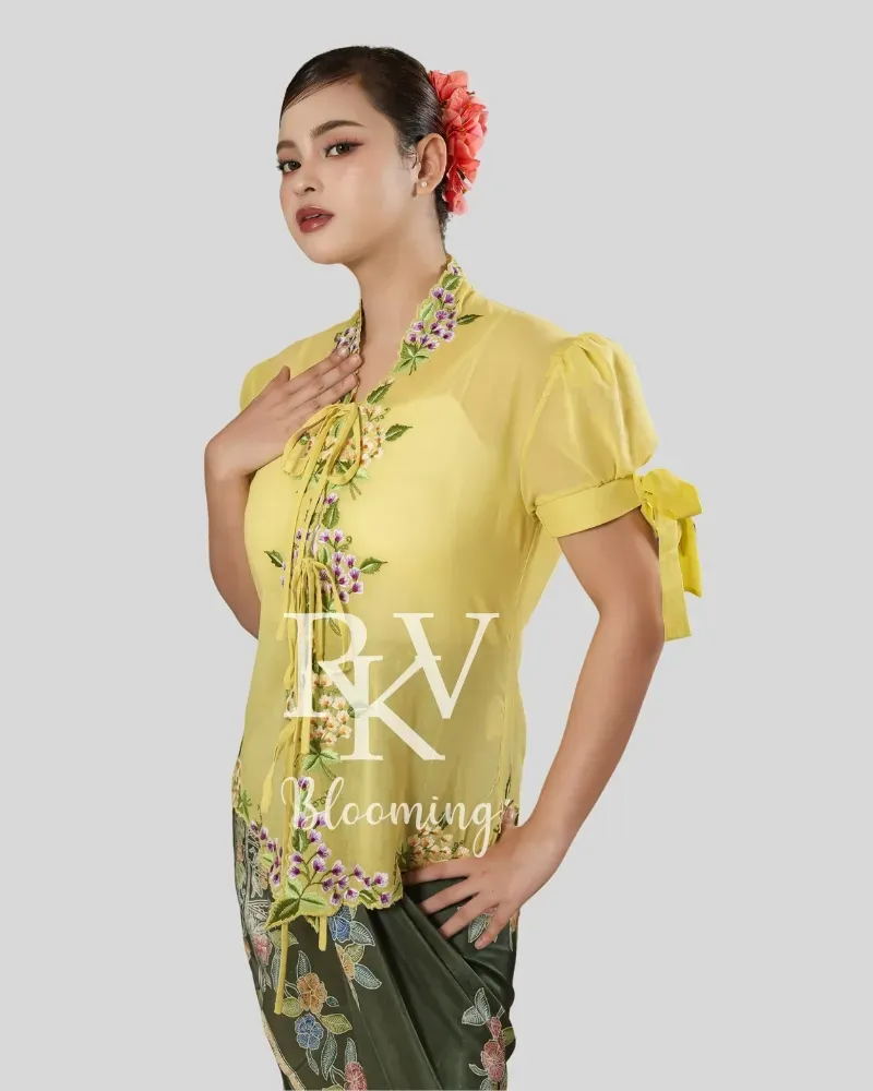 Short Kebaya with Sekar Kuntum Embroidery - Lime Green