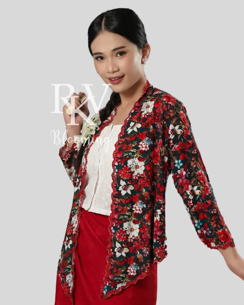 Kebaya Pendek Bordir Ronce Melati - Merah