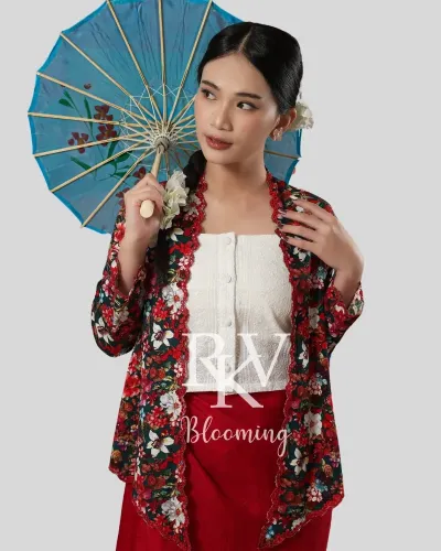 Kebaya Pendek Bordir Motif Ronce Melati - Merah