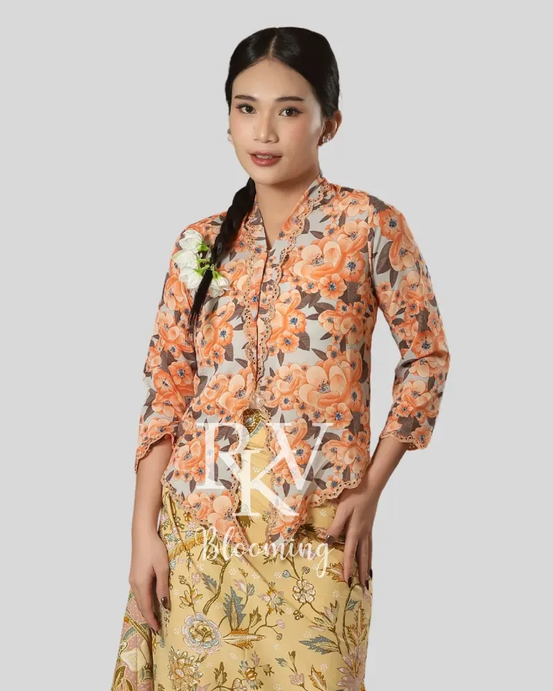 Short Kebaya with Jasmine Embroidery - Salmon